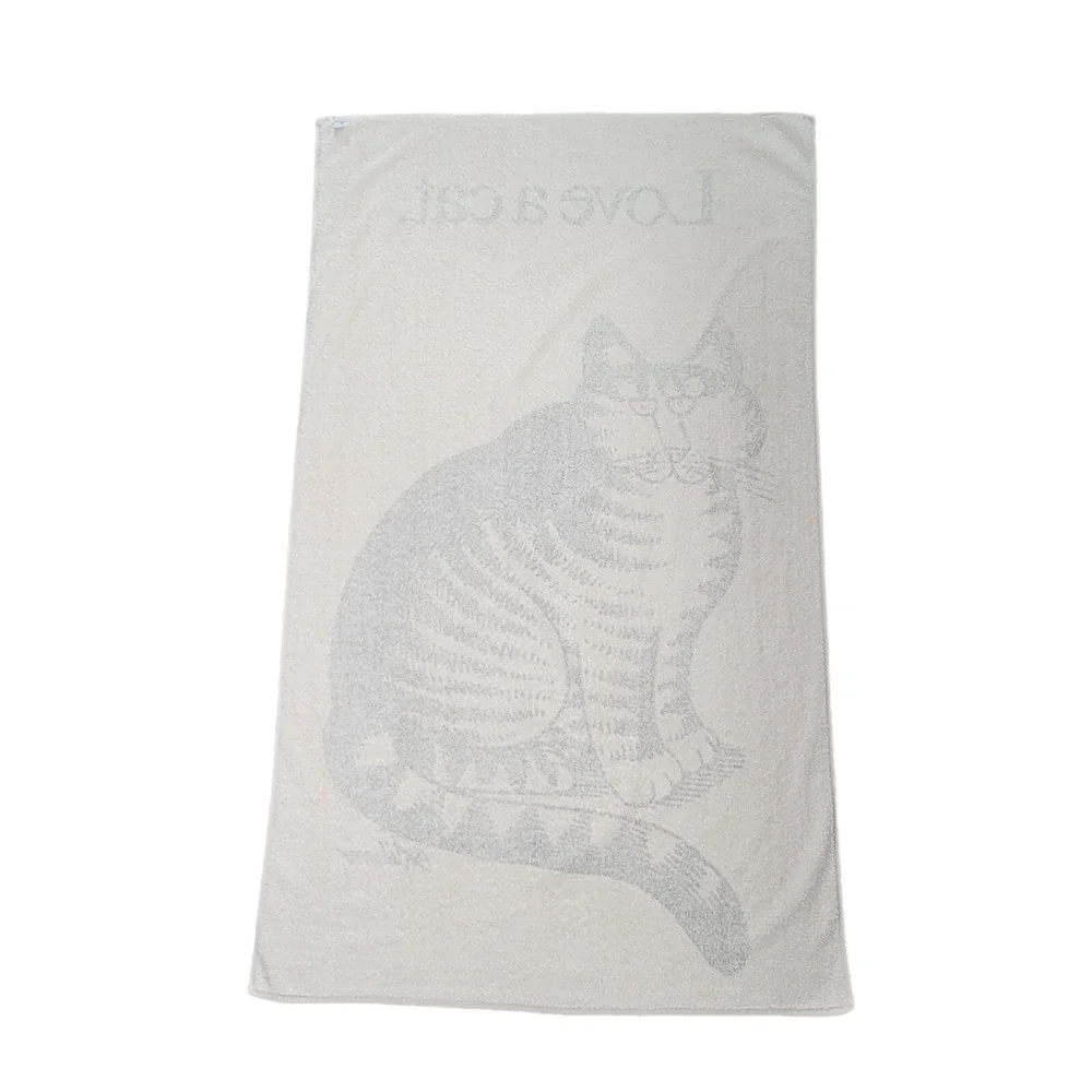 Vintage Kilban Love a cat Beach Towel‎ Cat Kiss Lips 57.5 in x 34 in Cream Terry